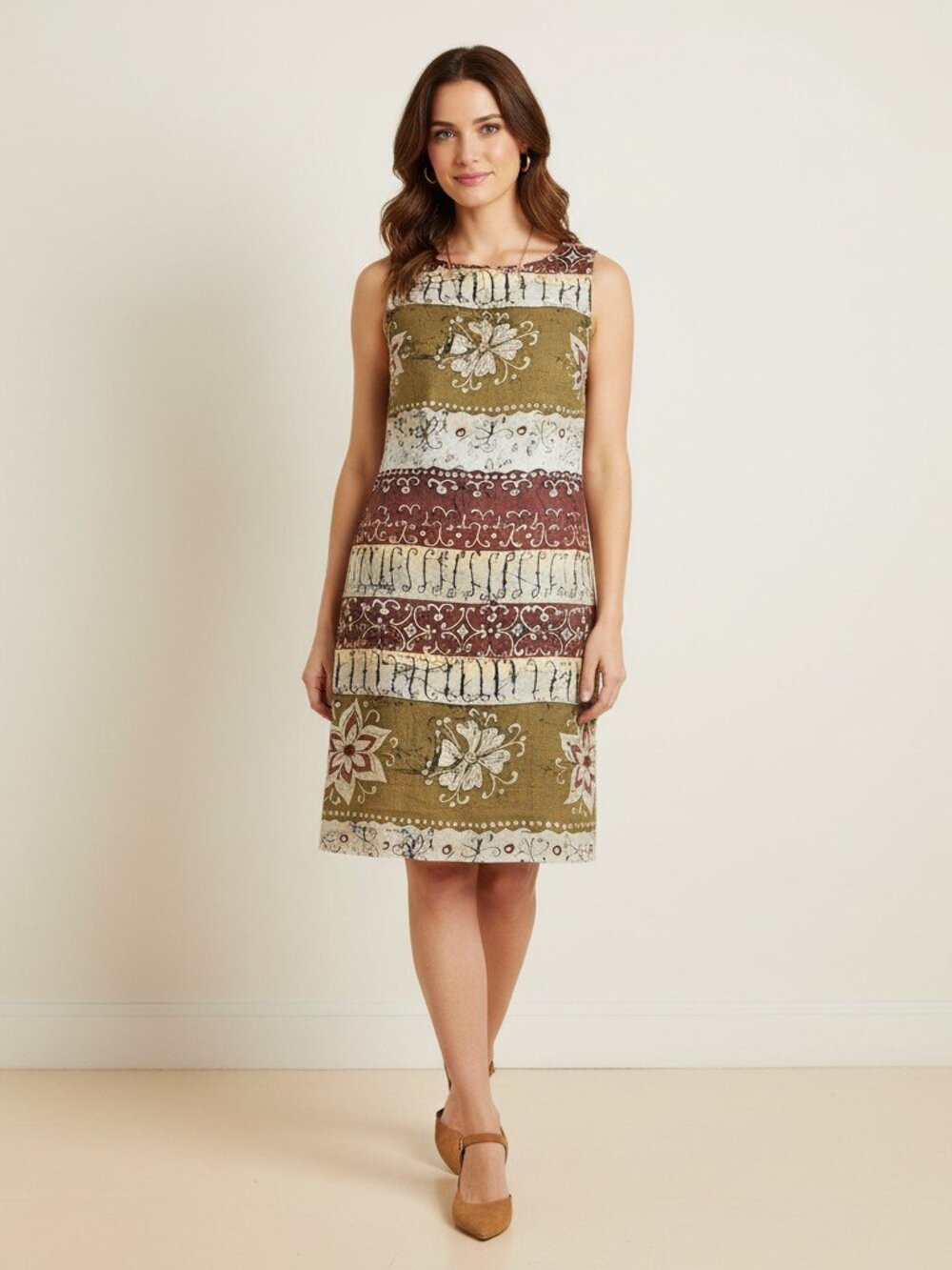 Jones New York Dress Womens Dress Size 12 Silk Linen Brown Tan Floral Sheath‎